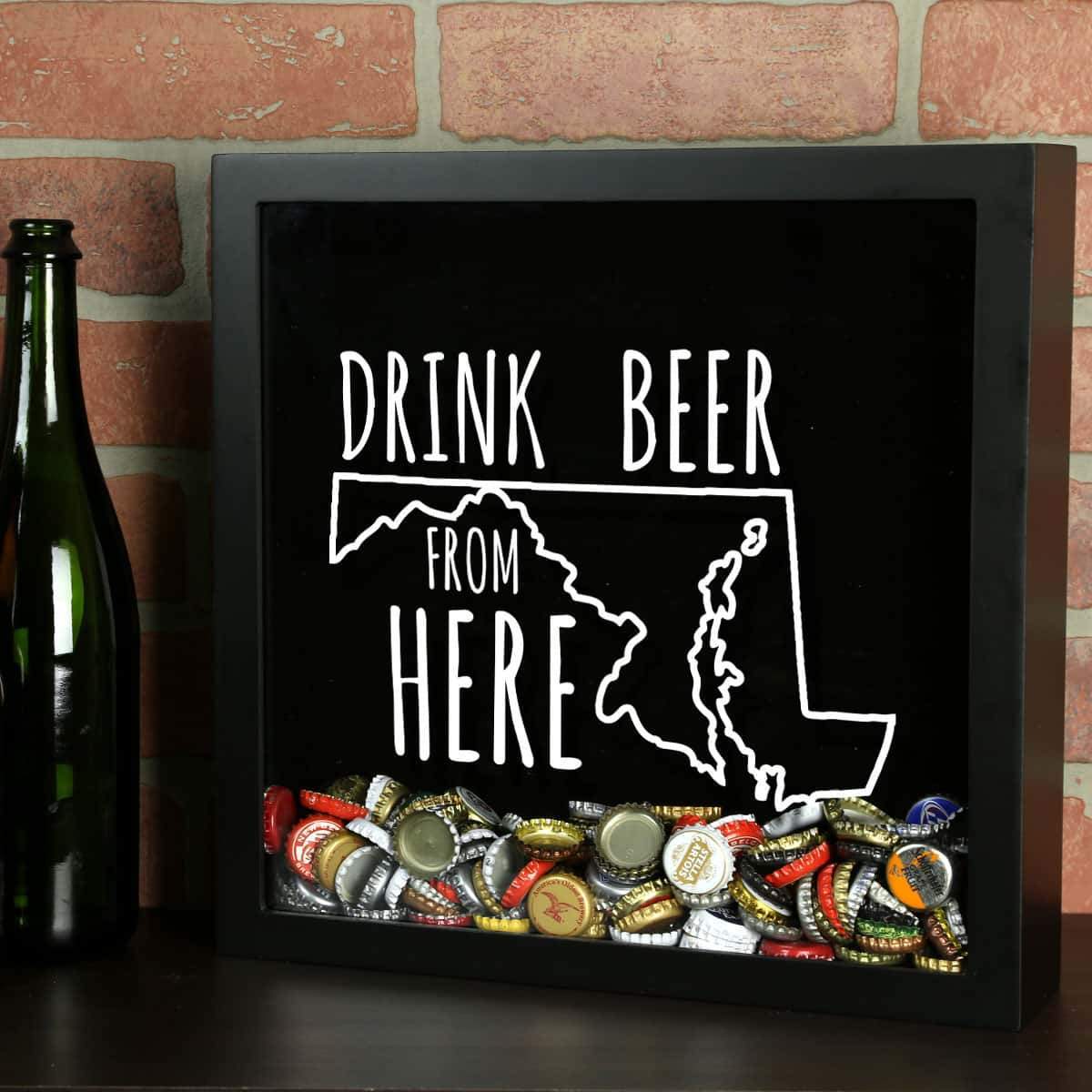 Torched Products Shadow Box Black Maryland Drink Beer From Here Beer Cap Shadow Box (781176307829)
