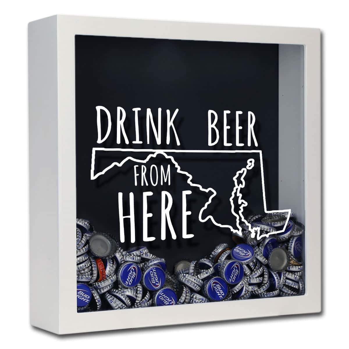 Torched Products Shadow Box White Maryland Drink Beer From Here Beer Cap Shadow Box (781176307829)