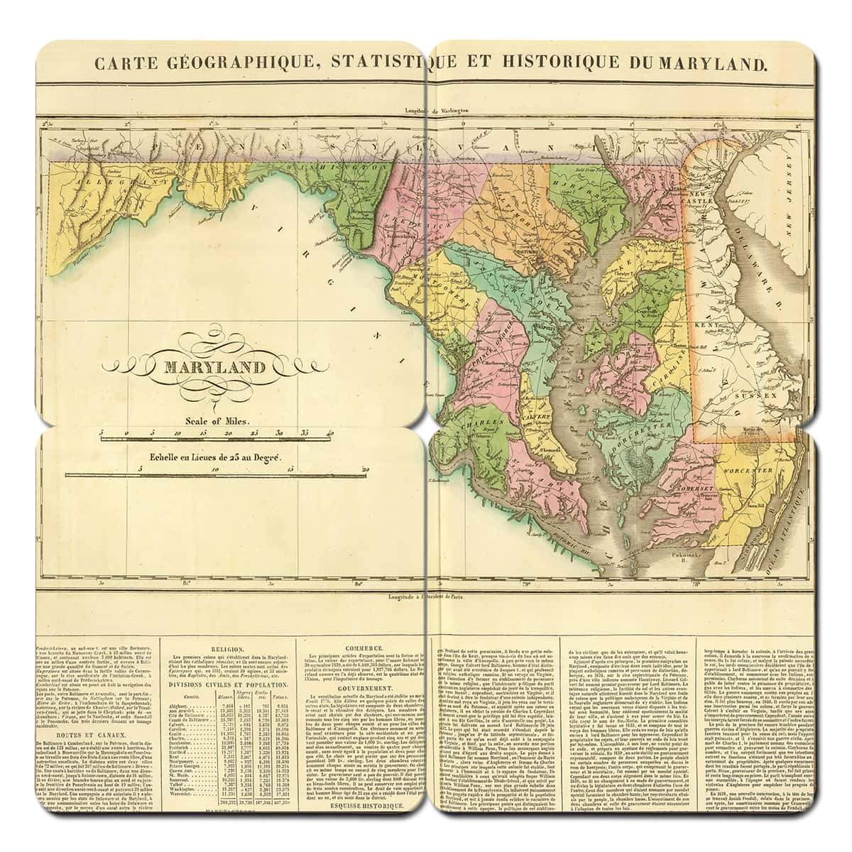 Torched Products Coasters Maryland Old World Map Coaster (790593601653)