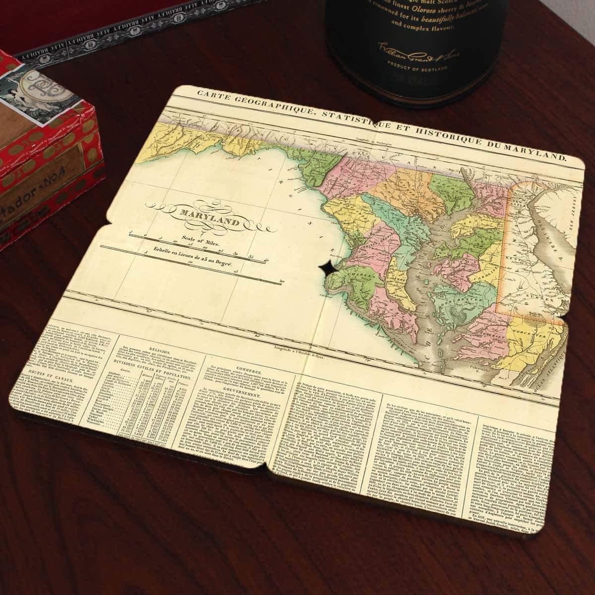 Torched Products Coasters Maryland Old World Map Coaster (790593601653)