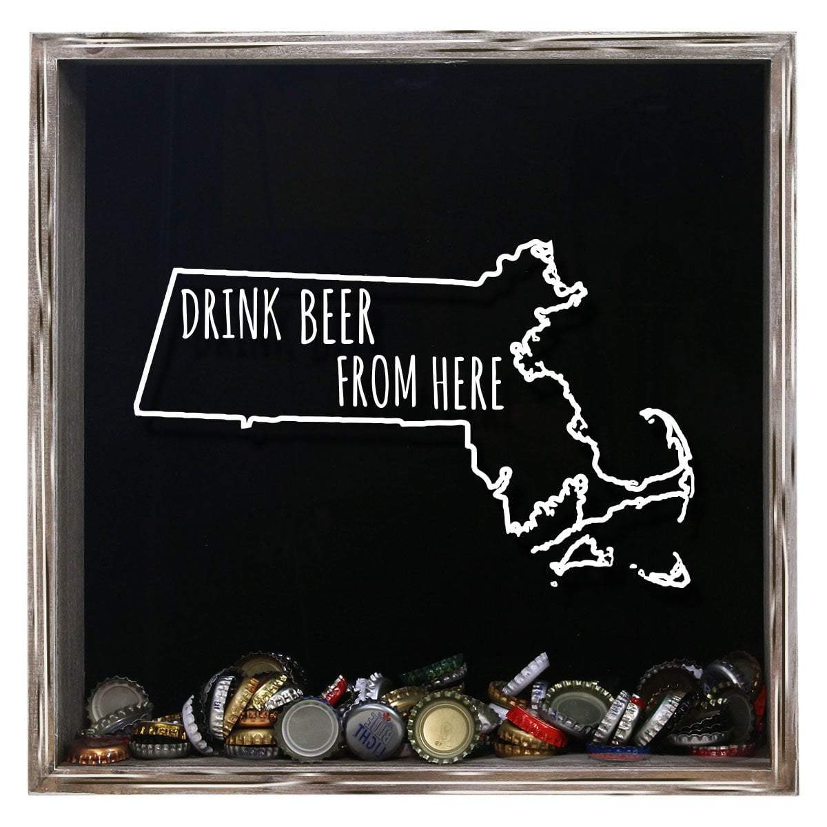 Torched Products Shadow Box Gray Massachusetts Drink Beer From Here Beer Cap Shadow Box (781176143989)