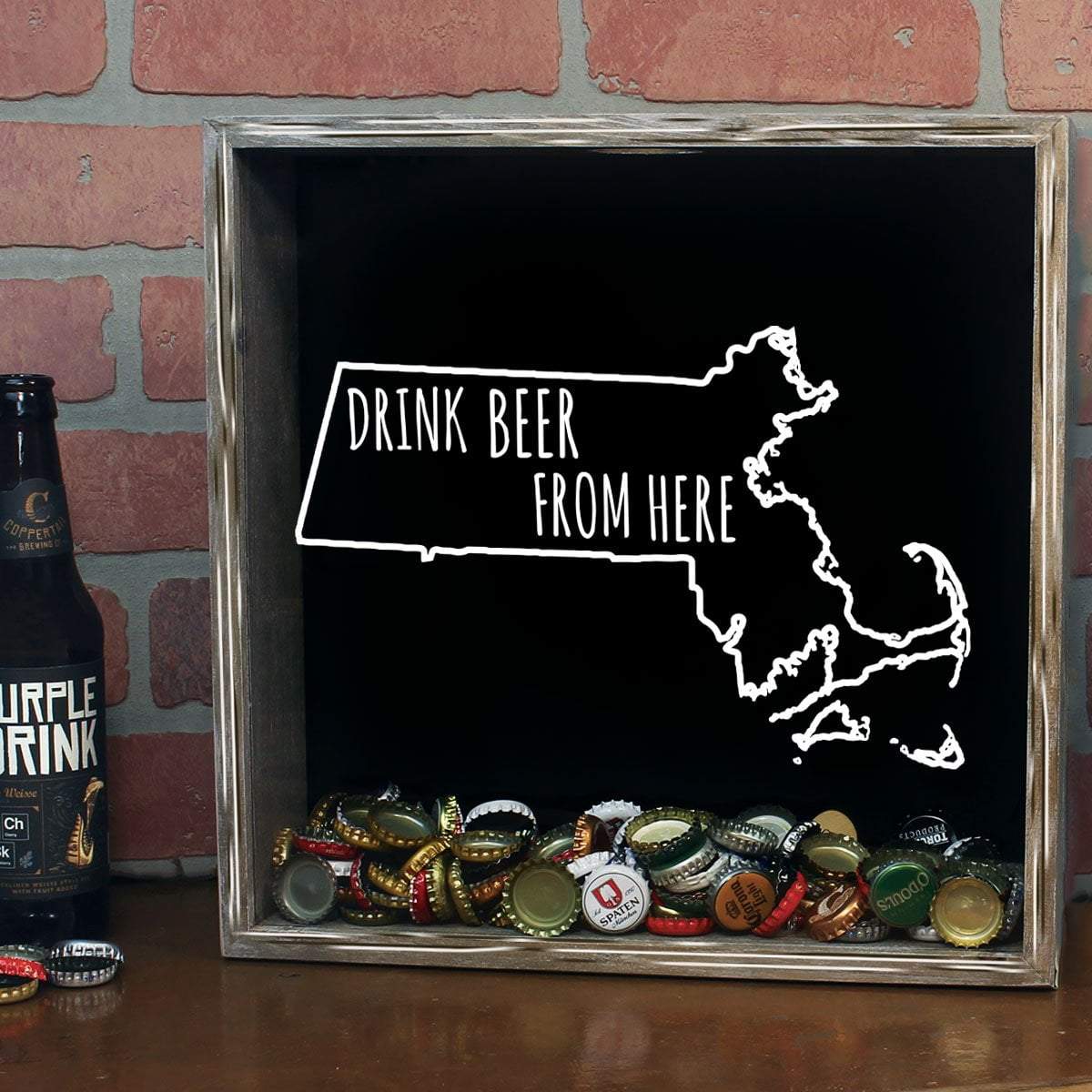 Torched Products Shadow Box Massachusetts Drink Beer From Here Beer Cap Shadow Box (781176143989)