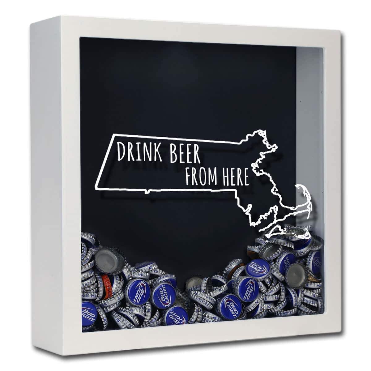 Torched Products Shadow Box White Massachusetts Drink Beer From Here Beer Cap Shadow Box (781176143989)