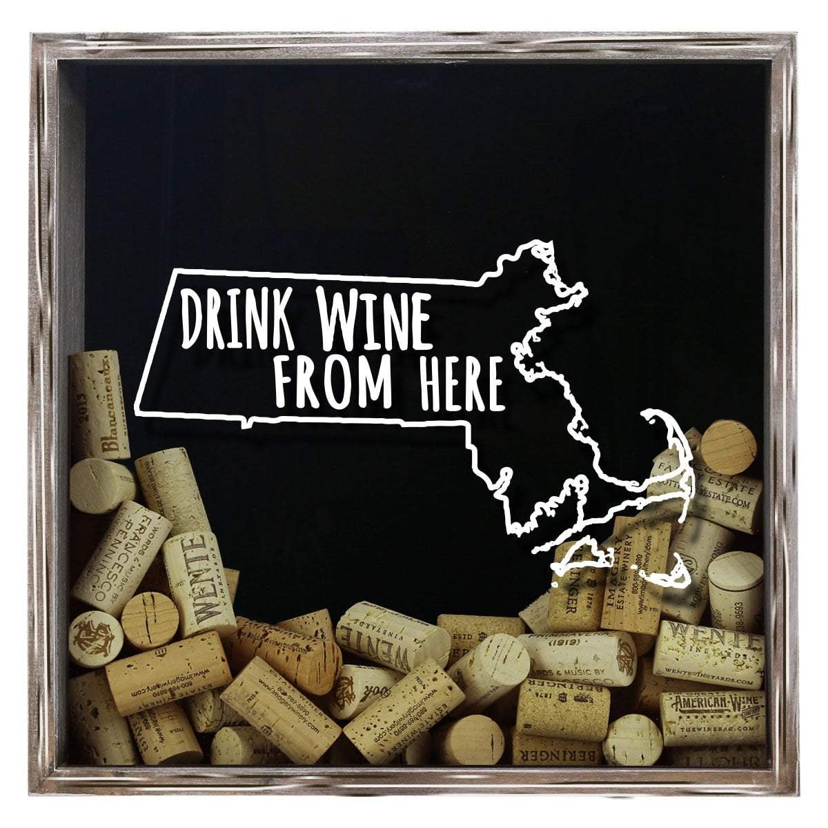 Torched Products Shadow Box Gray Massachusetts Drink Wine From Here Wine Cork Shadow Box (795744206965)