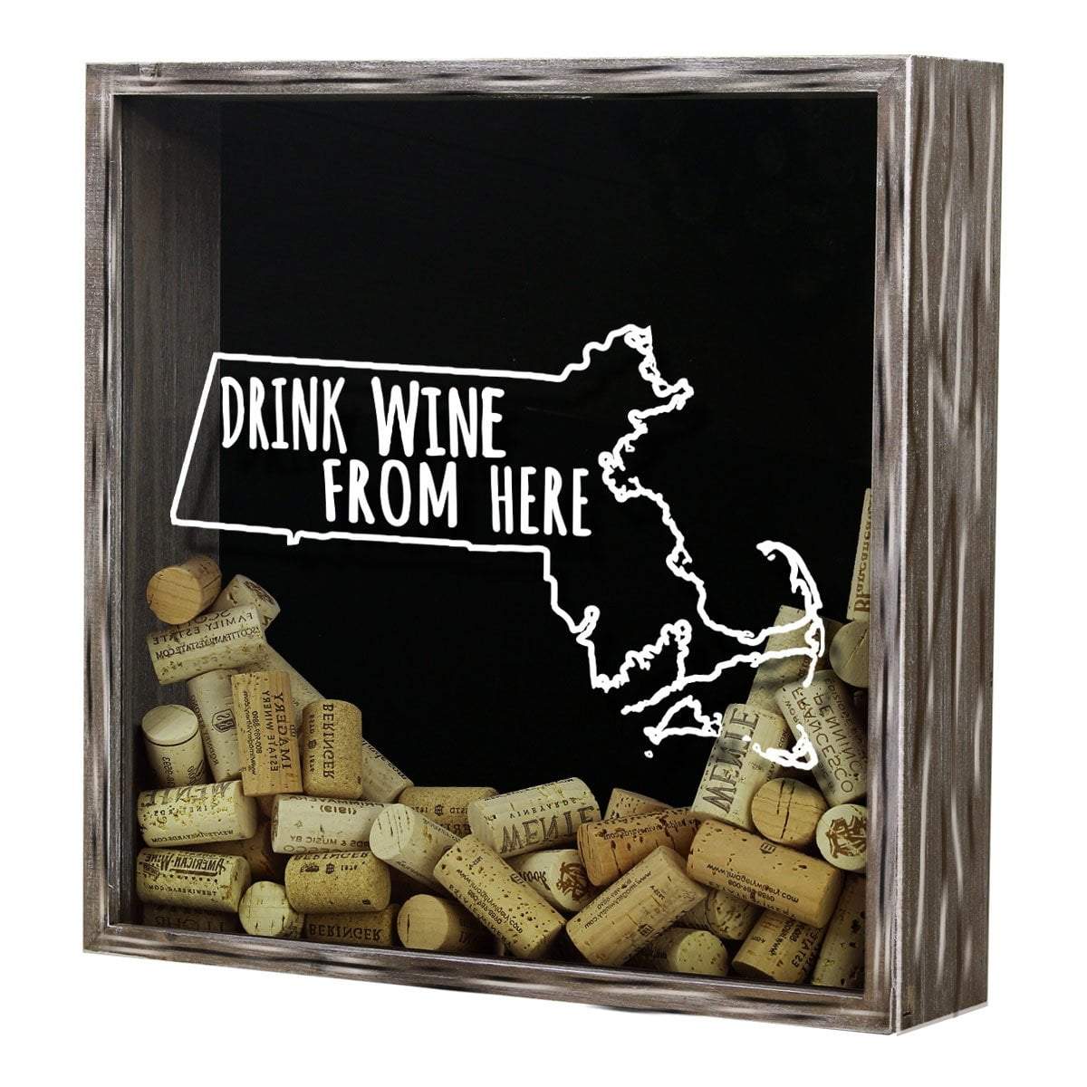 Torched Products Shadow Box Massachusetts Drink Wine From Here Wine Cork Shadow Box (795744206965)