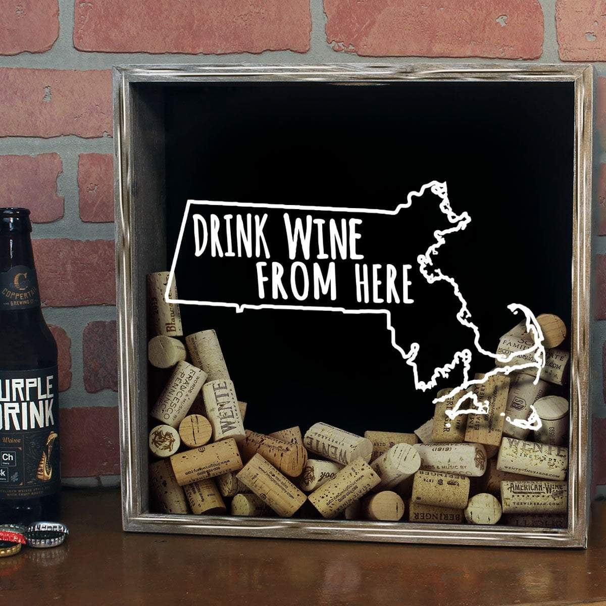 Torched Products Shadow Box Massachusetts Drink Wine From Here Wine Cork Shadow Box (795744206965)