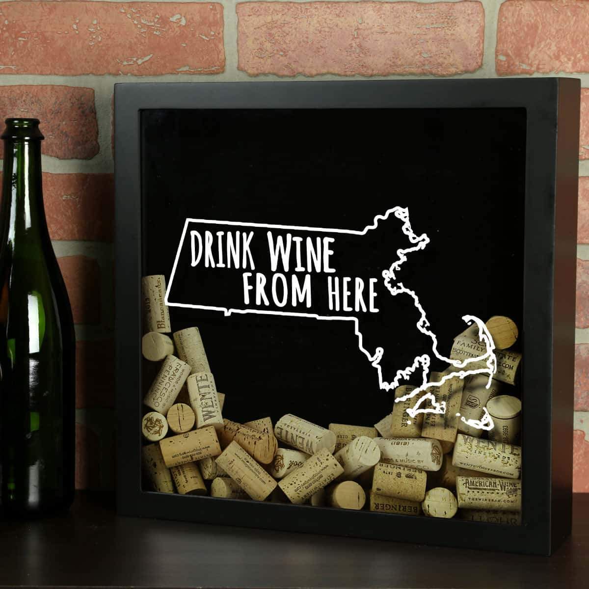 Torched Products Shadow Box Black Massachusetts Drink Wine From Here Wine Cork Shadow Box (795744206965)