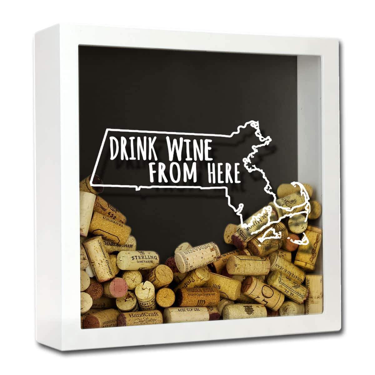 Torched Products Shadow Box White Massachusetts Drink Wine From Here Wine Cork Shadow Box (795744206965)