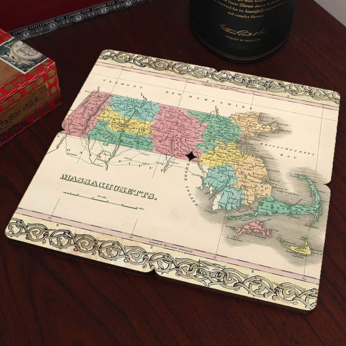 Torched Products Coasters Massachusetts Old World Map Coaster (790593142901)