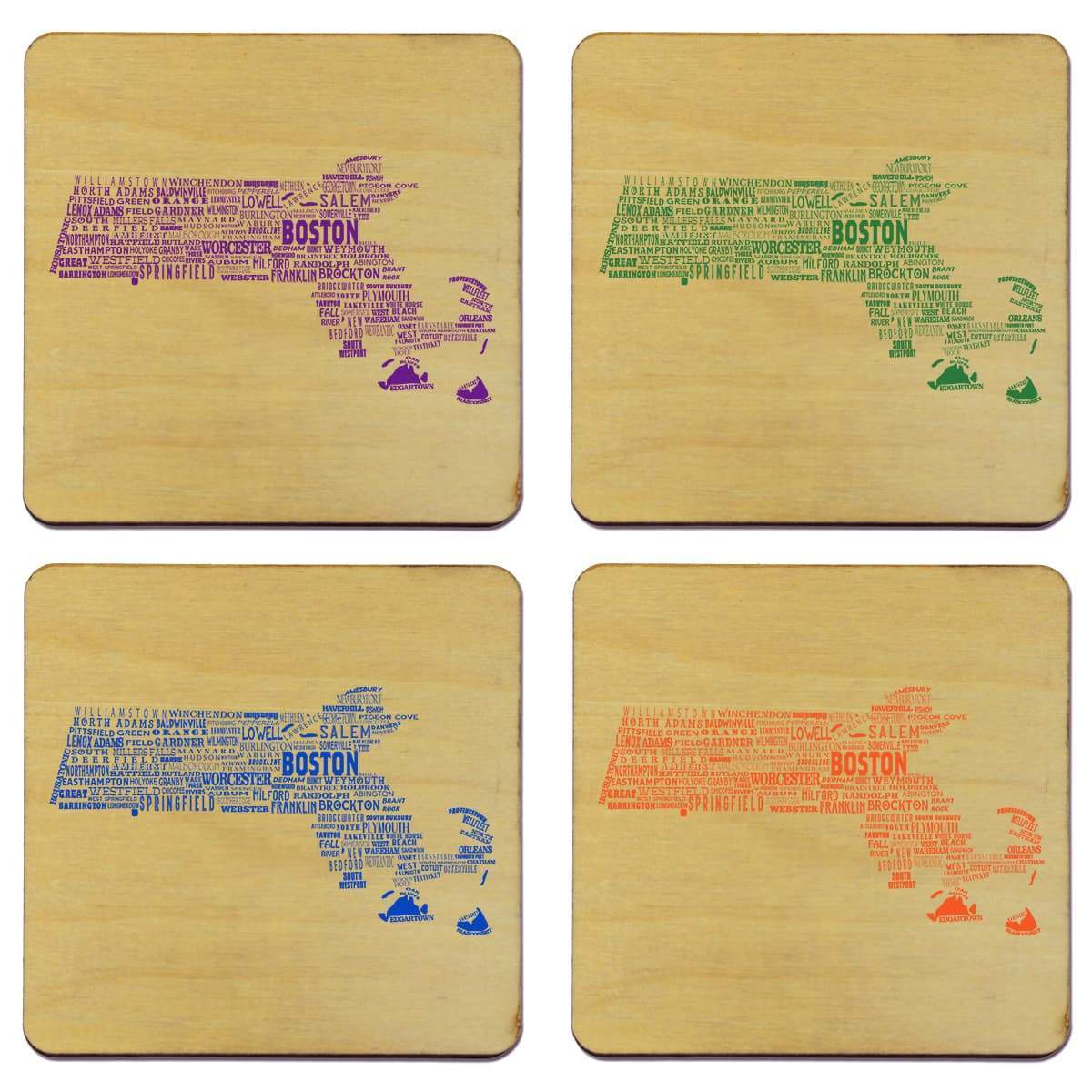 Torched Products Coasters Massachusetts State Typography Coaster (787822313589)