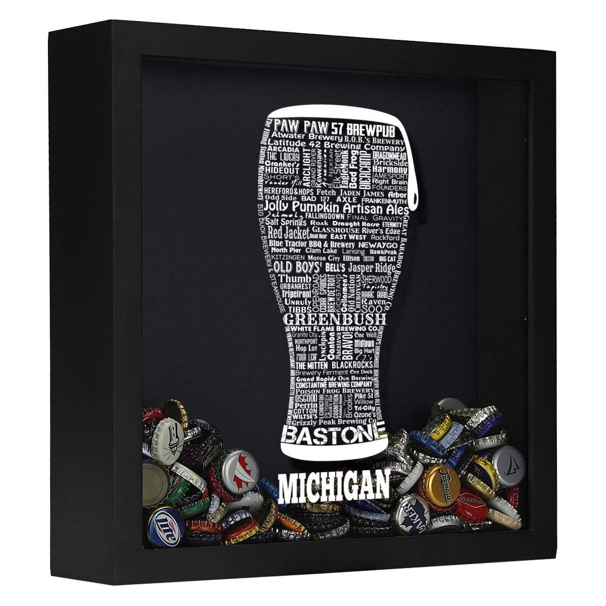 Torched Products Shadow Box Black Michigan Beer Typography Shadow Box (779425644661)