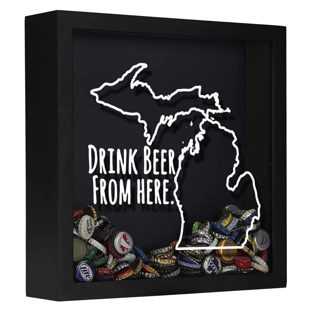 Torched Products Shadow Box Black Michigan Drink Beer From Here Beer Cap Shadow Box (781176537205)
