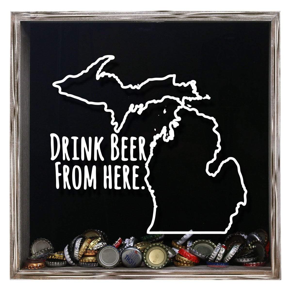 Torched Products Shadow Box Gray Michigan Drink Beer From Here Beer Cap Shadow Box (781176537205)
