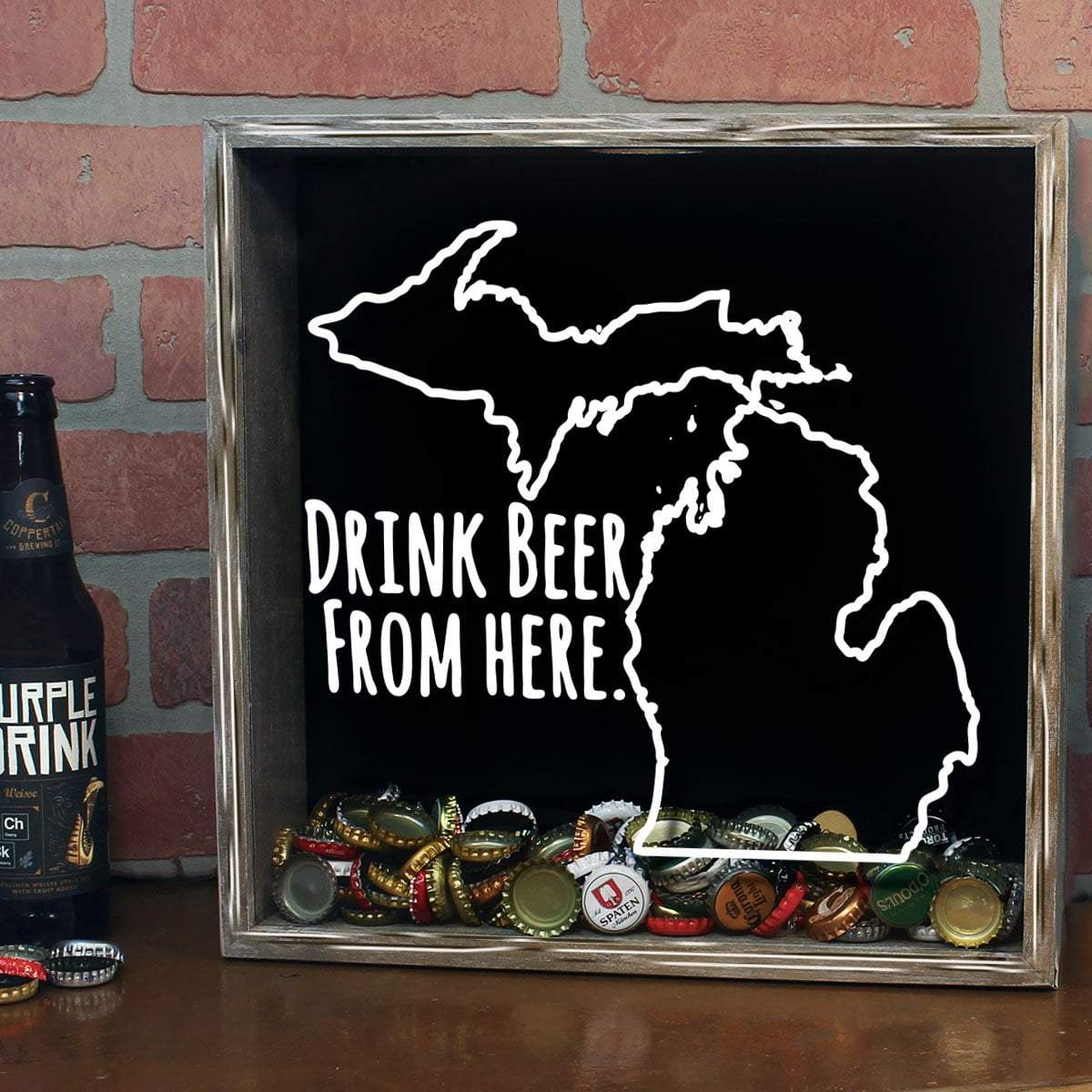 Torched Products Shadow Box Michigan Drink Beer From Here Beer Cap Shadow Box (781176537205)
