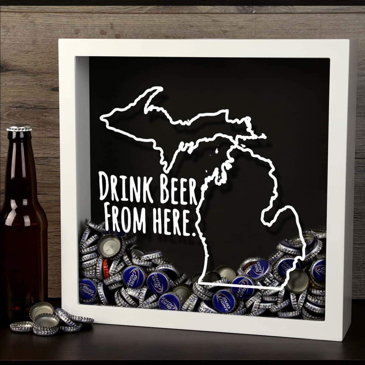 Torched Products Shadow Box Michigan Drink Beer From Here Beer Cap Shadow Box (781176537205)
