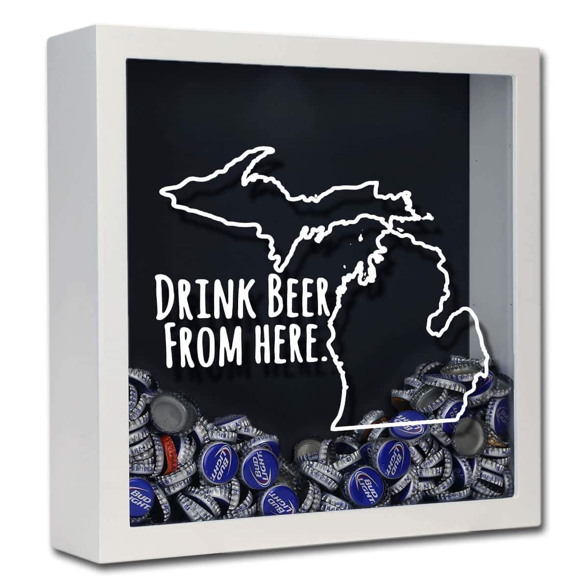 Torched Products Shadow Box White Michigan Drink Beer From Here Beer Cap Shadow Box (781176537205)