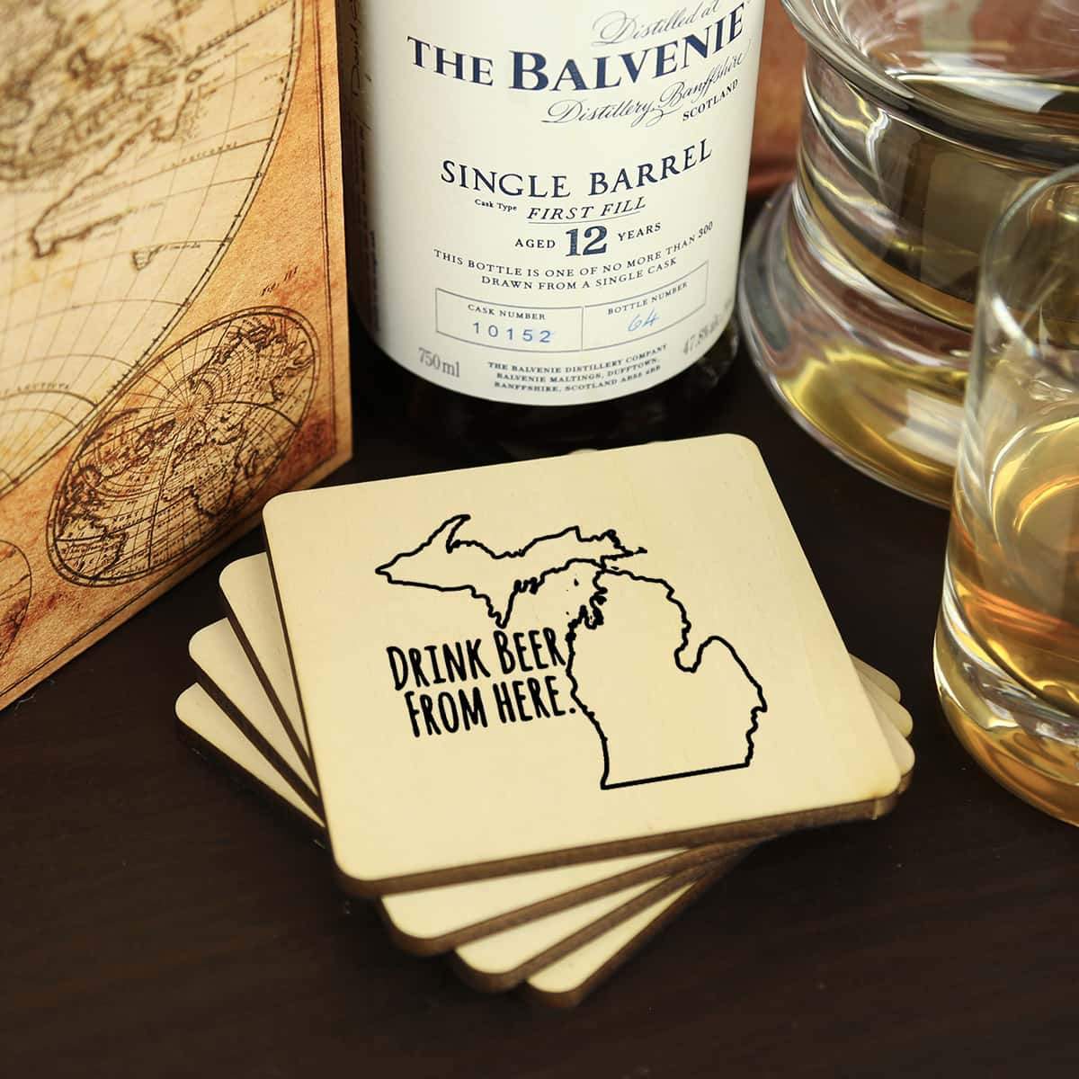 Torched Products Coasters Michigan Drink Beer From Here Coasters (781451559029)