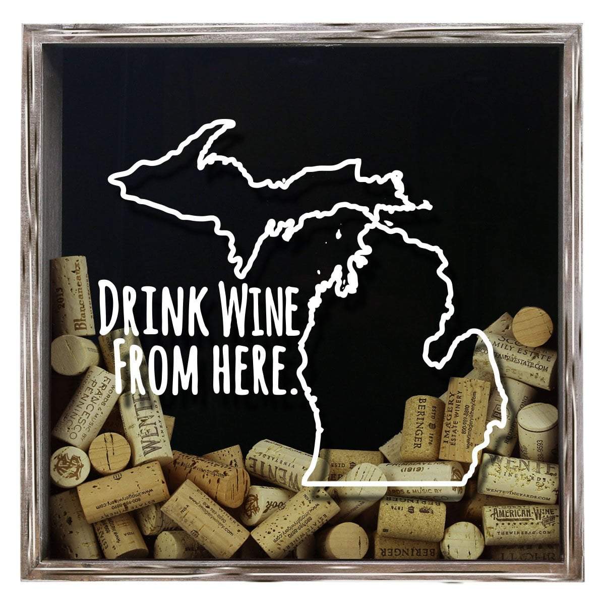 Torched Products Shadow Box Gray Michigan Drink Wine From Here Wine Cork Shadow Box (795744829557)