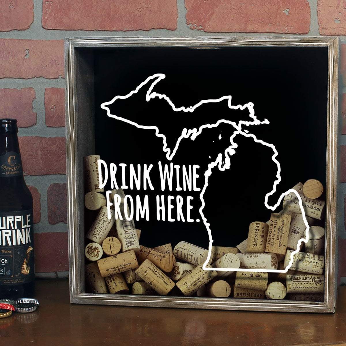 Torched Products Shadow Box Michigan Drink Wine From Here Wine Cork Shadow Box (795744829557)