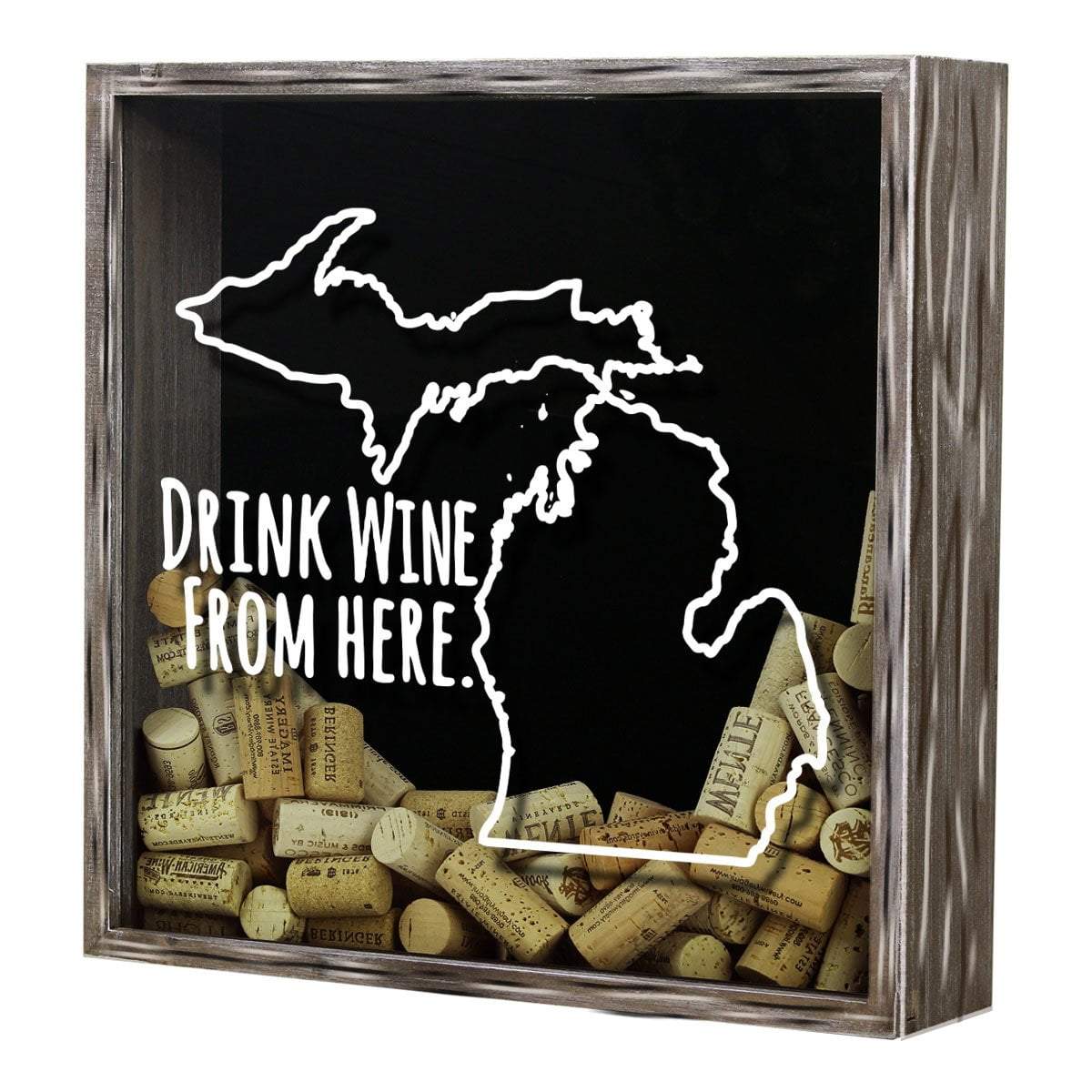 Torched Products Shadow Box Michigan Drink Wine From Here Wine Cork Shadow Box (795744829557)