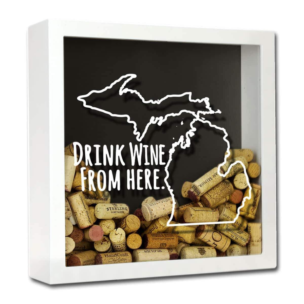 Torched Products Shadow Box White Michigan Drink Wine From Here Wine Cork Shadow Box (795744829557)