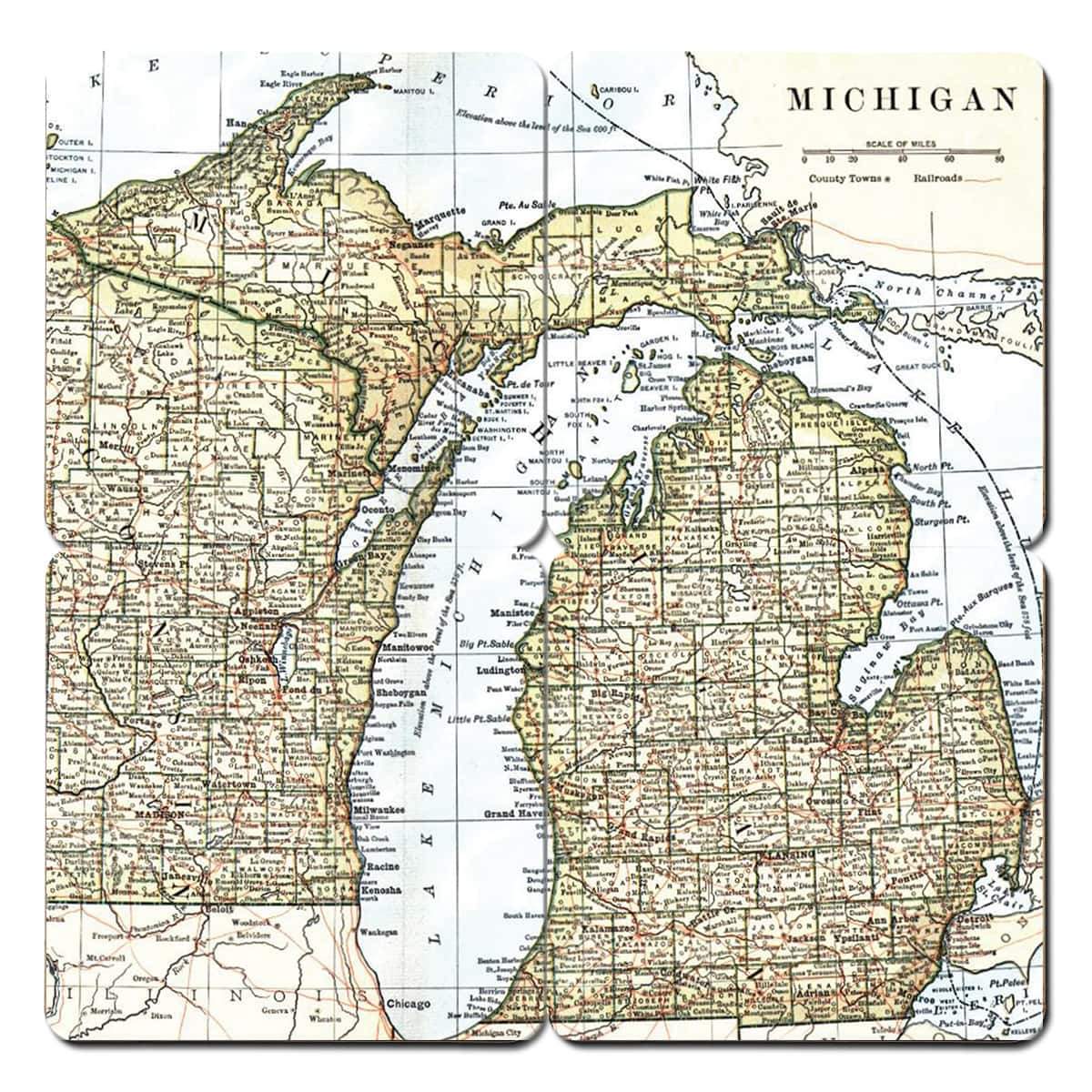 Torched Products Coasters Michigan Old World Map Coaster (790593699957)