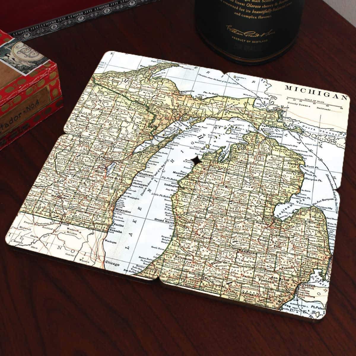 Torched Products Coasters Michigan Old World Map Coaster (790593699957)