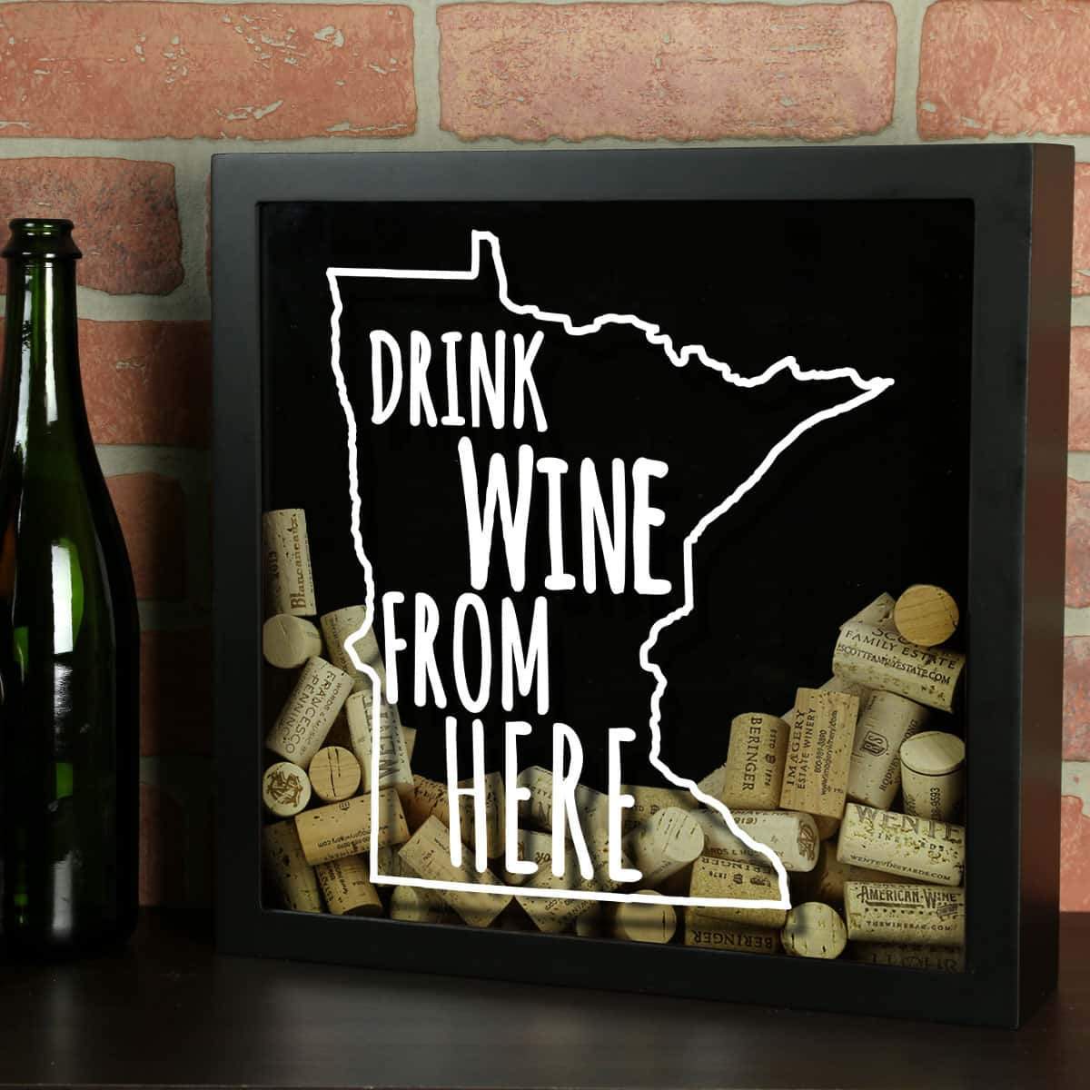 Torched Products Shadow Box Black Minnesota Drink Wine From Here Wine Cork Shadow Box (795745321077)