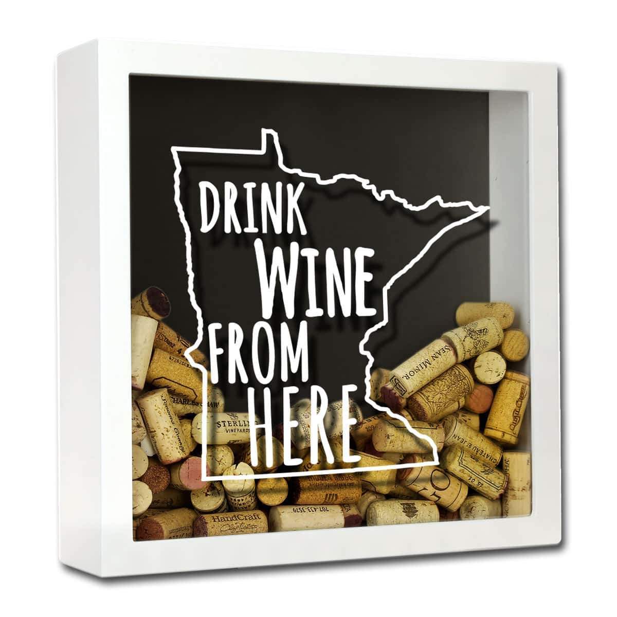 Torched Products Shadow Box White Minnesota Drink Wine From Here Wine Cork Shadow Box (795745321077)