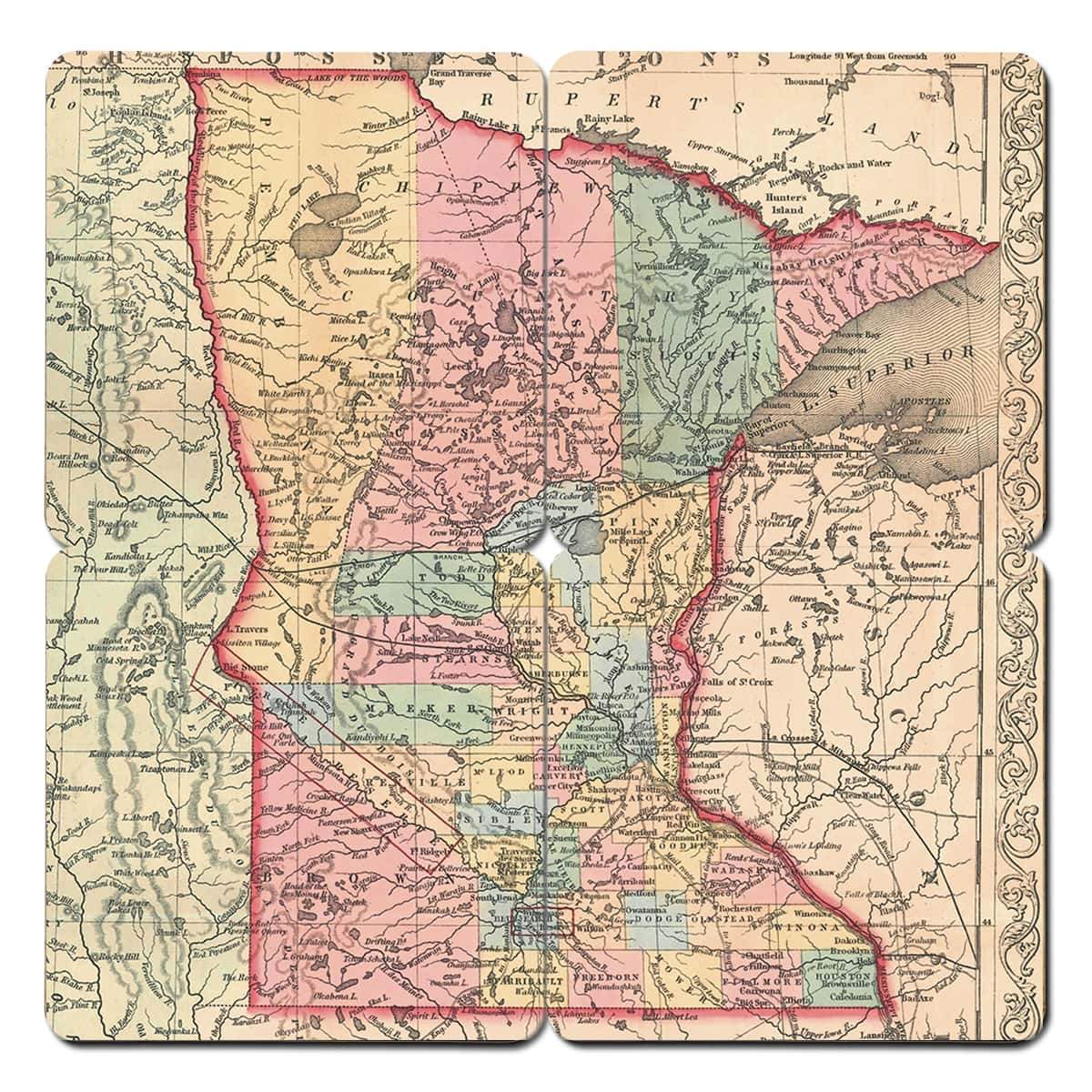 Torched Products Coasters Minnesota Old World Map Coaster (790593732725)