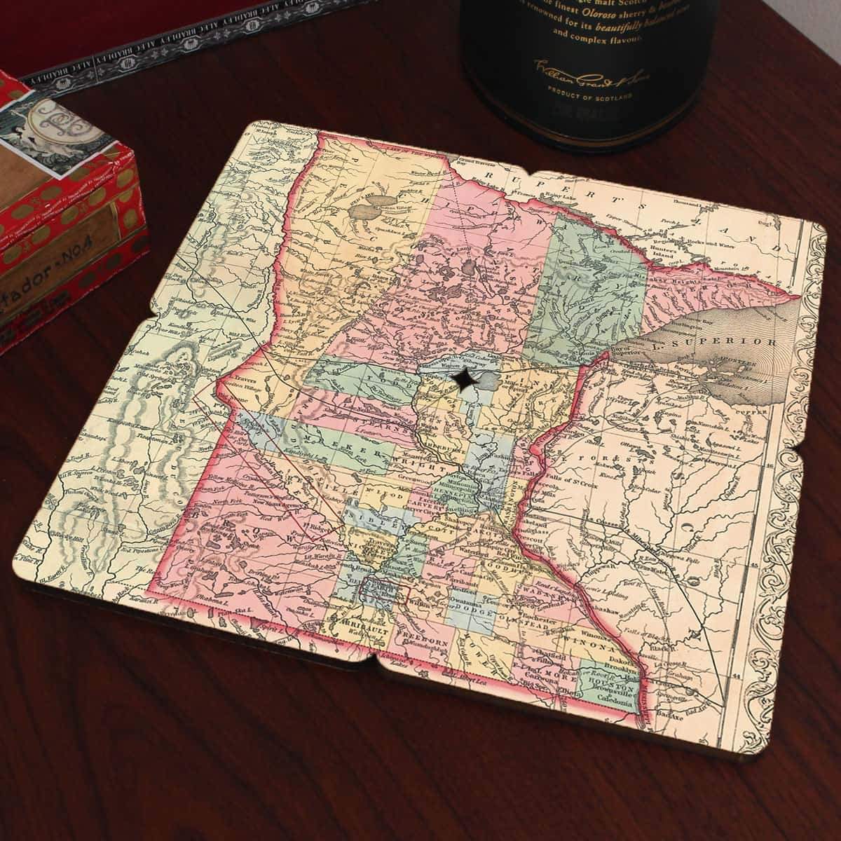 Torched Products Coasters Minnesota Old World Map Coaster (790593732725)