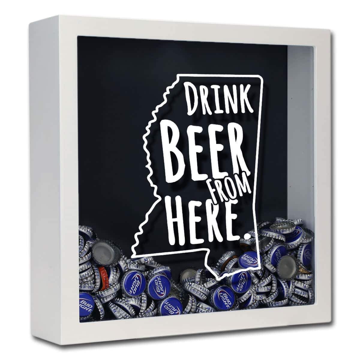 Torched Products Shadow Box White Mississippi Drink Beer From Here Beer Cap Shadow Box (781178929269)
