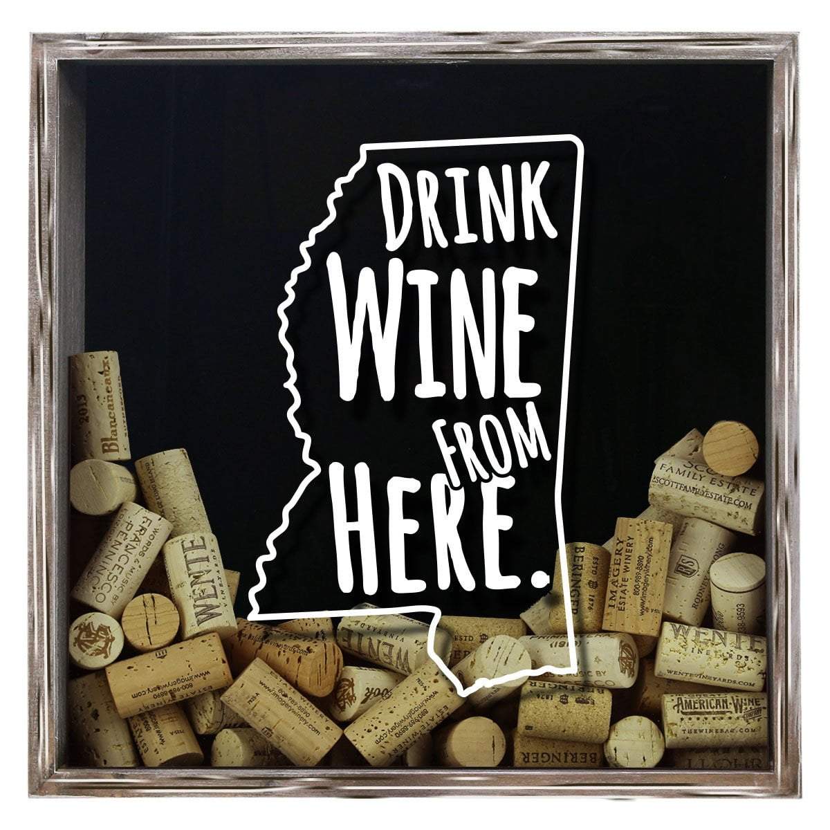 Torched Products Shadow Box Gray Mississippi Drink Wine From Here Wine Cork Shadow Box (795746500725)