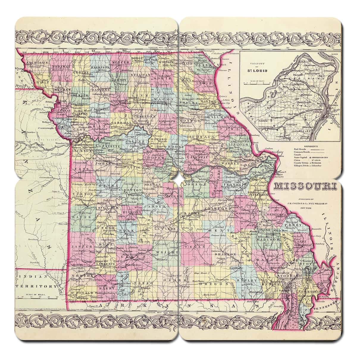 Torched Products Coasters Missouri Old World Map Coaster (790593831029)