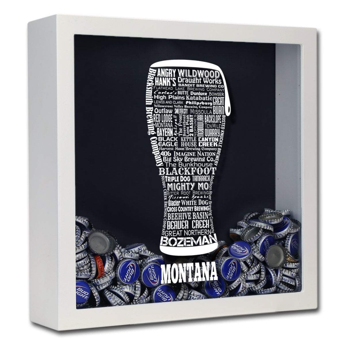 Torched Products Shadow Box White Montana Beer Typography Shadow Box (779426201717)