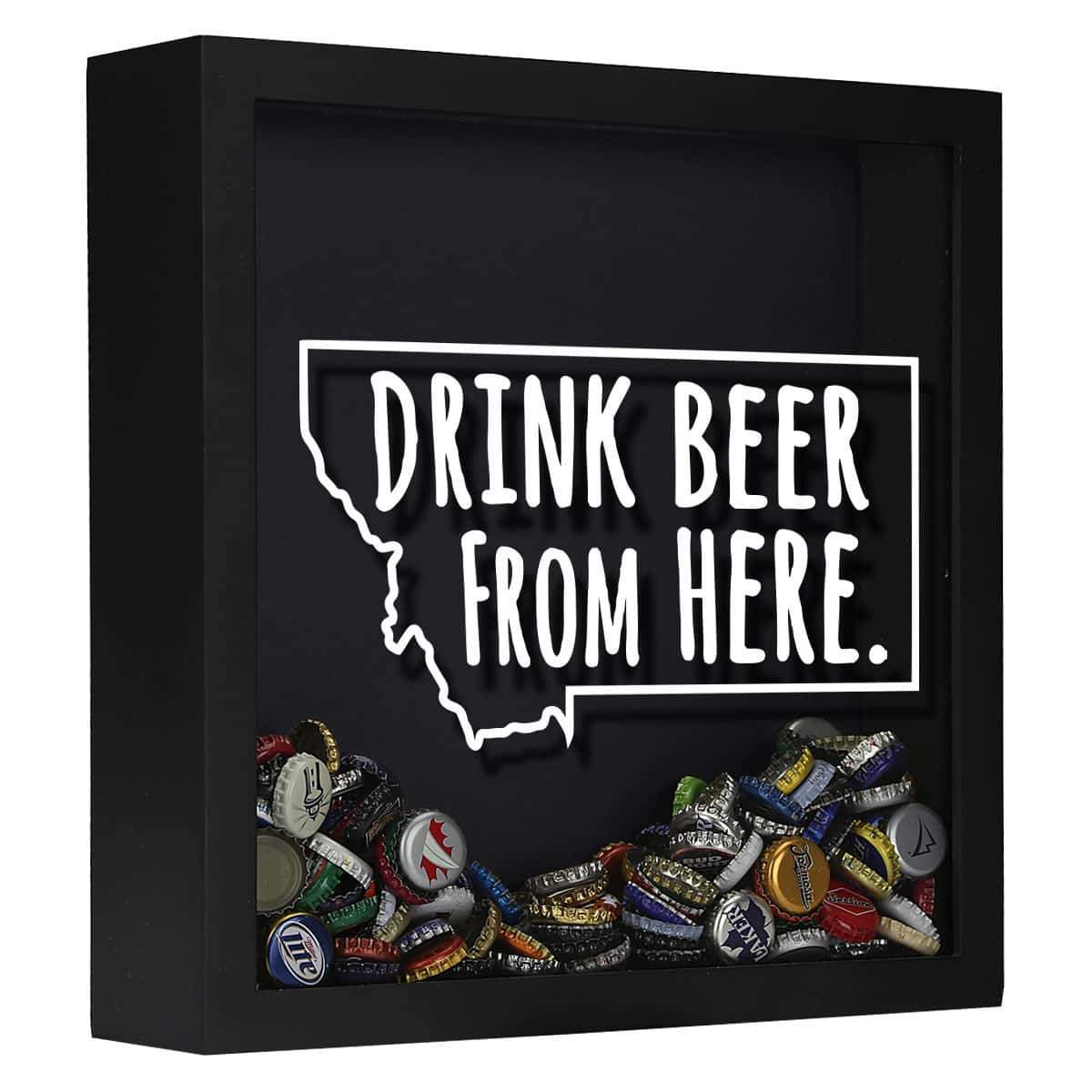 Torched Products Shadow Box Black Montana Drink Beer From Here Beer Cap Shadow Box (781179551861)