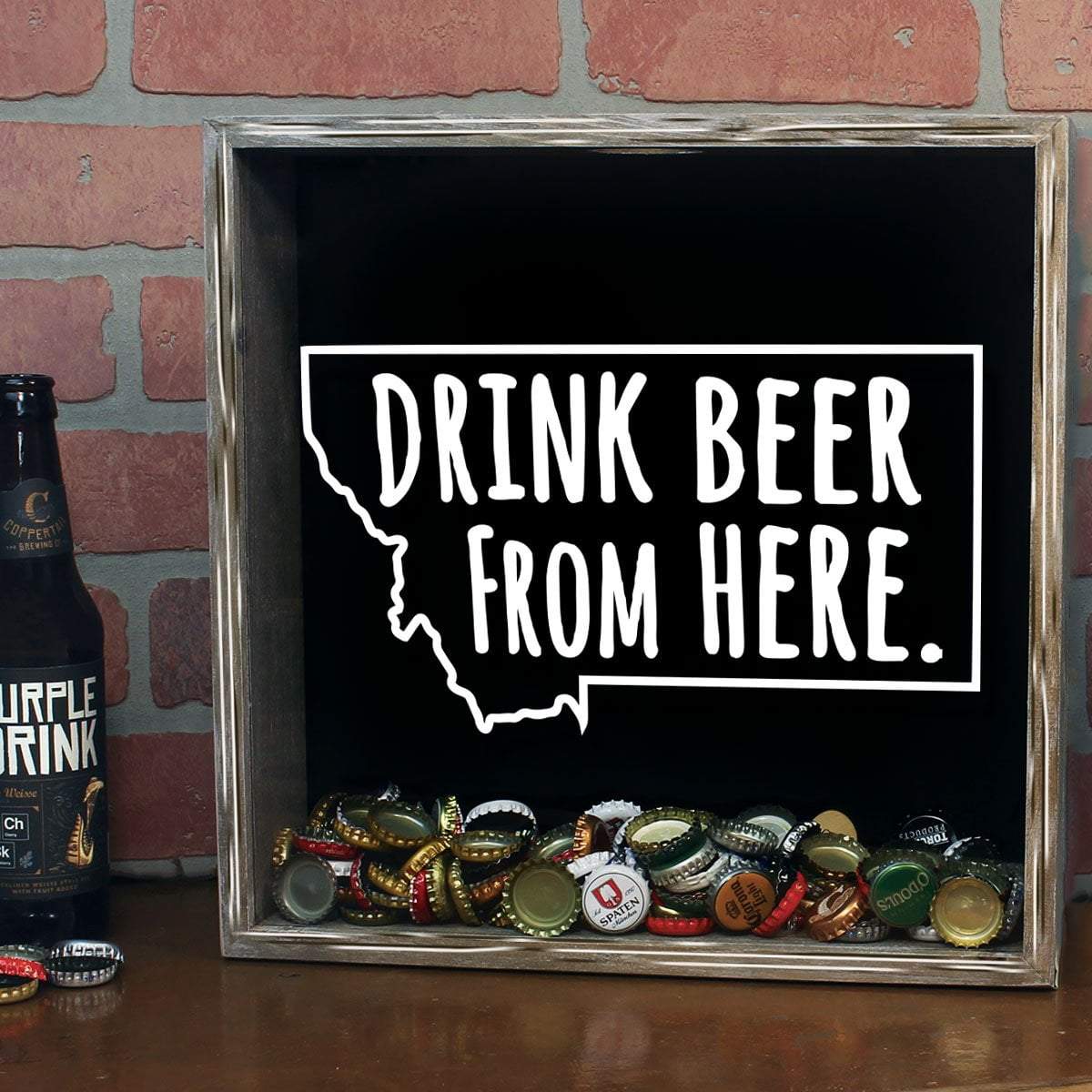 Torched Products Shadow Box Montana Drink Beer From Here Beer Cap Shadow Box (781179551861)