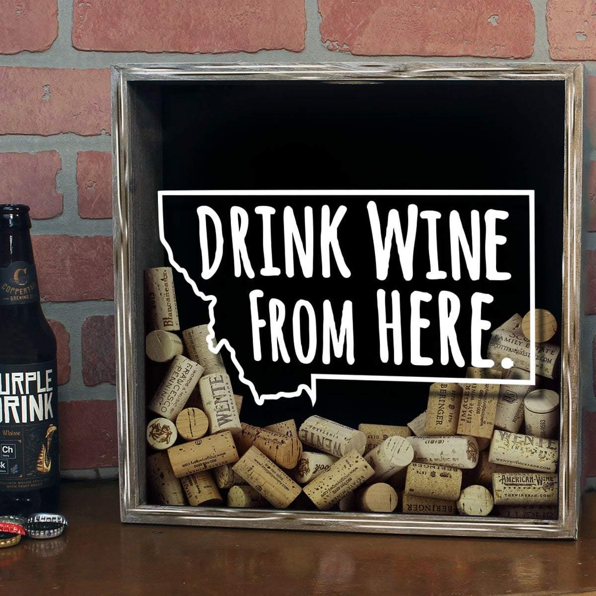 Torched Products Shadow Box Montana Drink Wine From Here Wine Cork Shadow Box (795748630645)