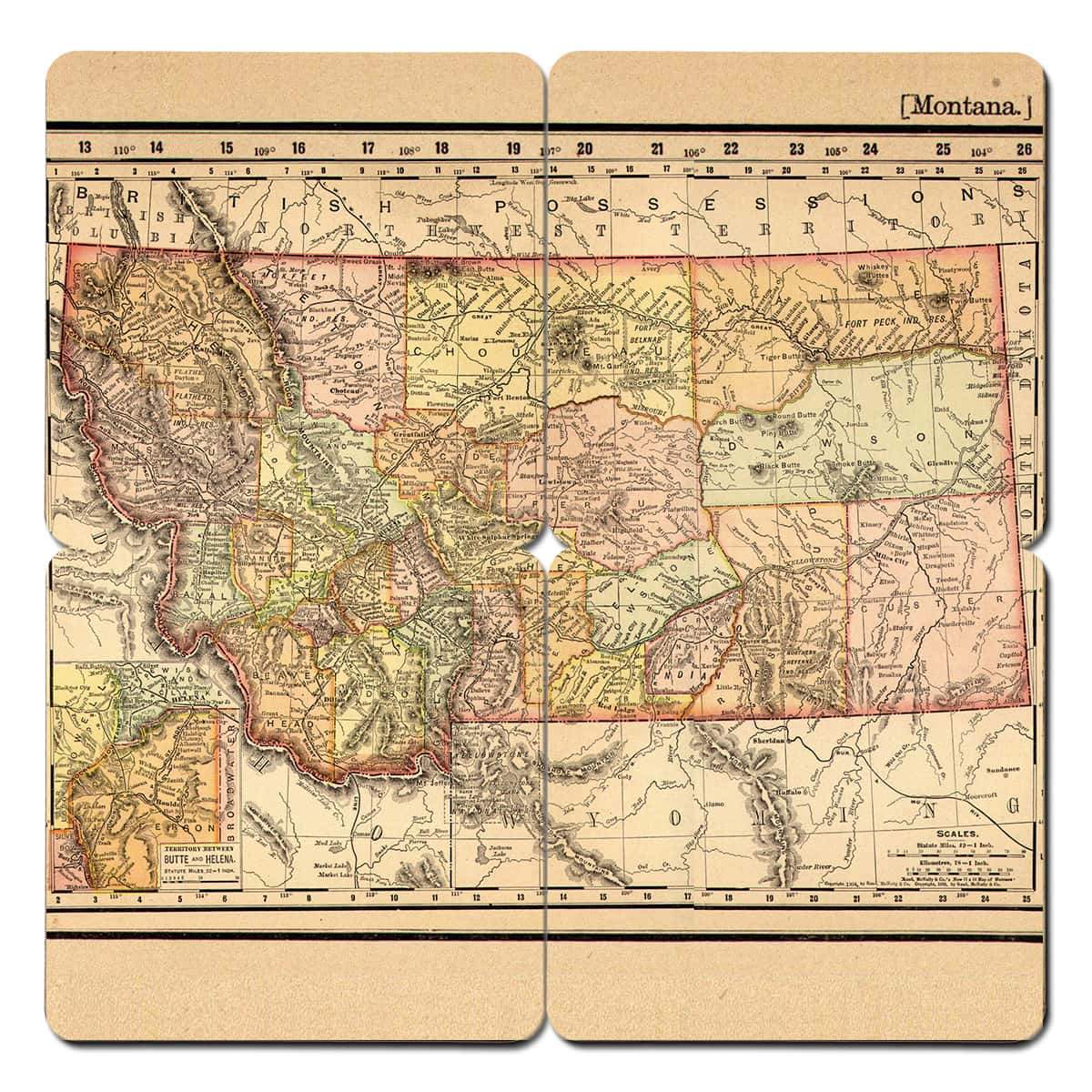 Torched Products Coasters Montana Old World Map Coaster (790594257013)