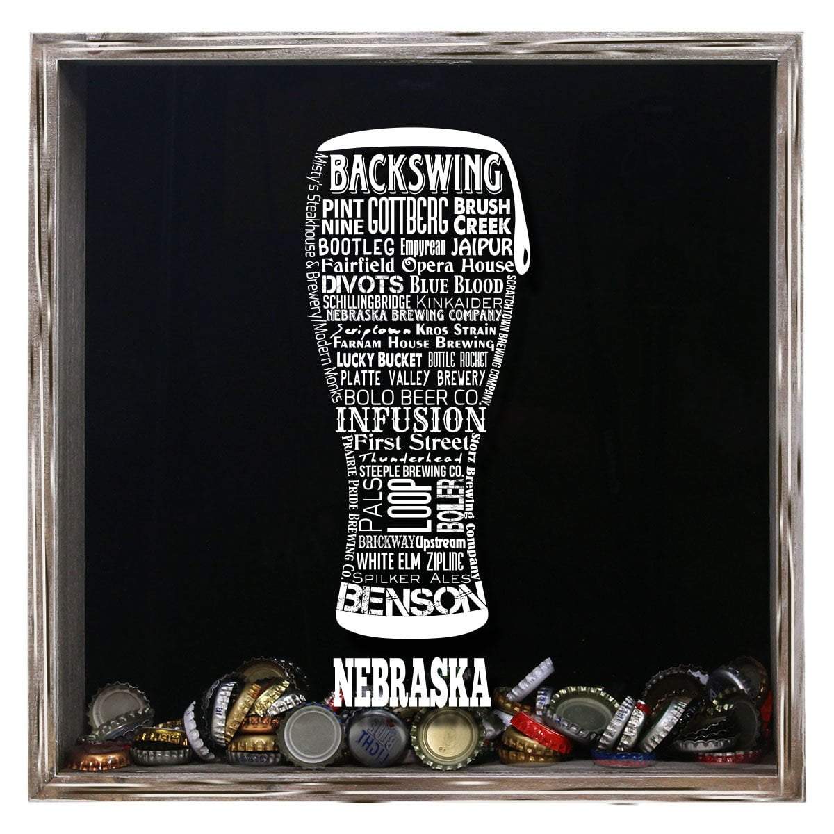 Torched Products Shadow Box Gray Nebraska Beer Typography Shadow Box (779381112949)