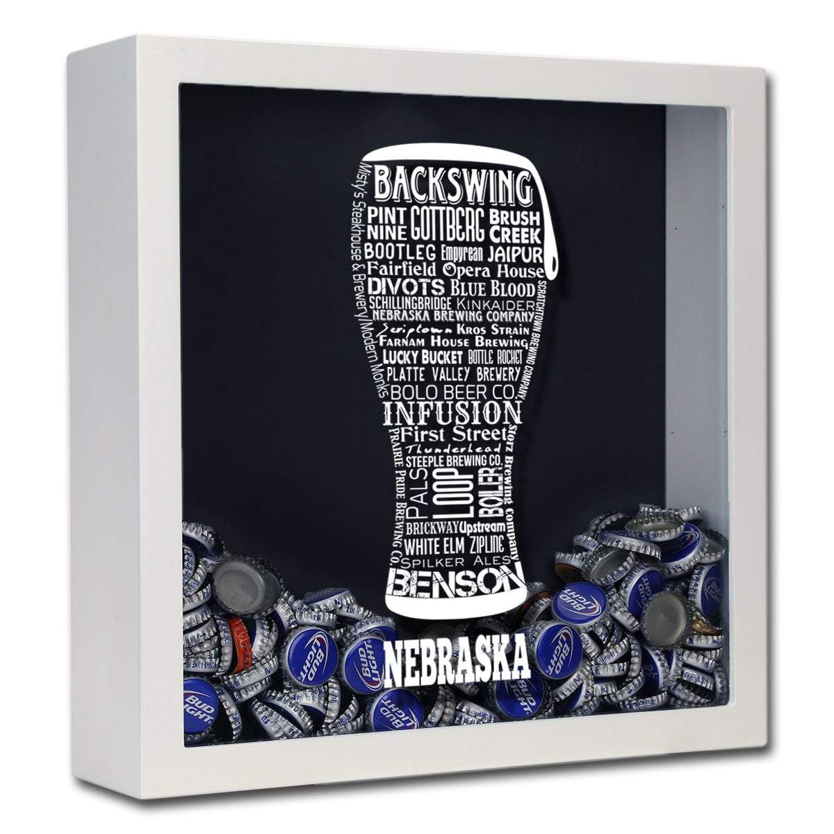 Torched Products Shadow Box White Nebraska Beer Typography Shadow Box (779381112949)
