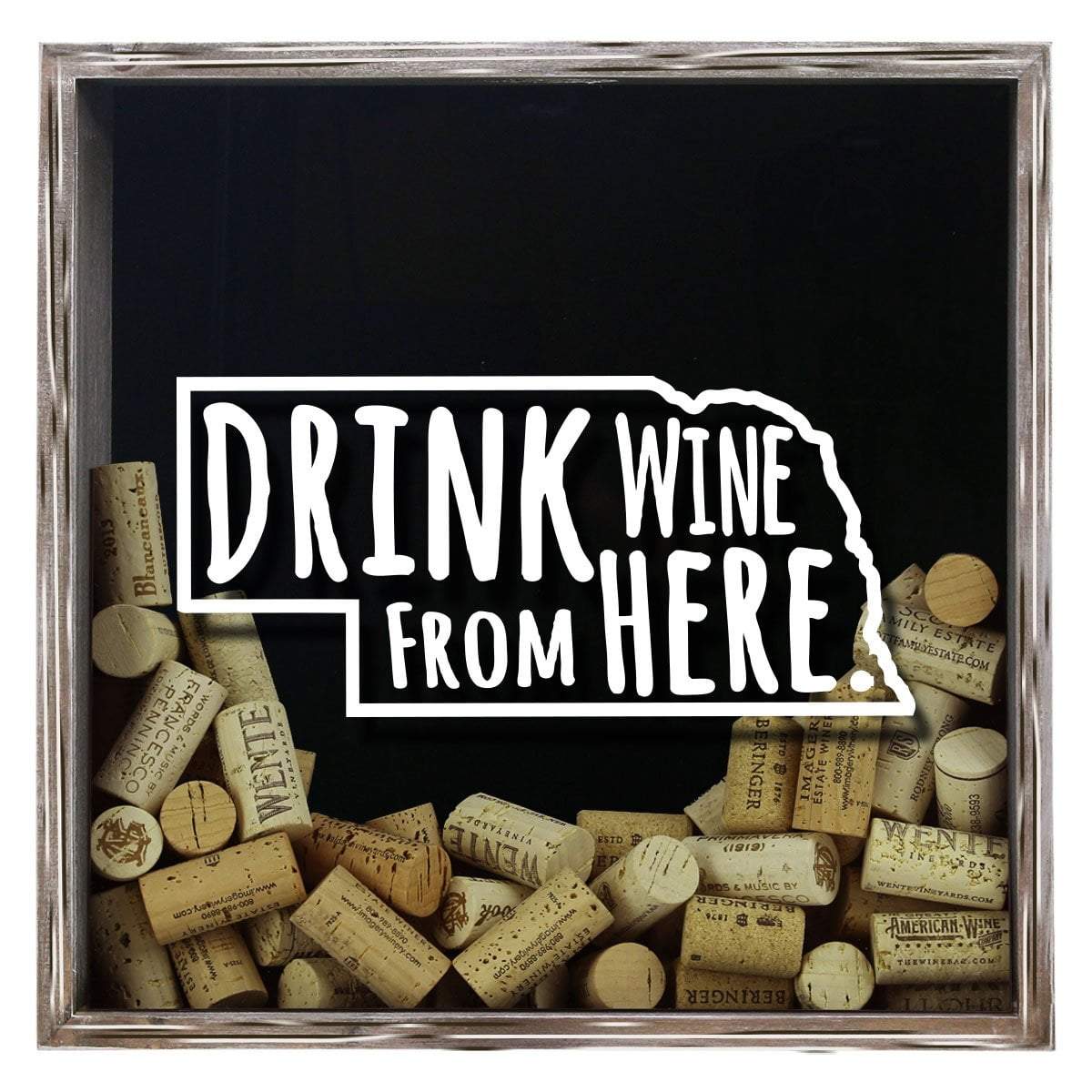 Torched Products Shadow Box Gray Nebraska Drink Wine From Here Wine Cork Shadow Box (795750695029)