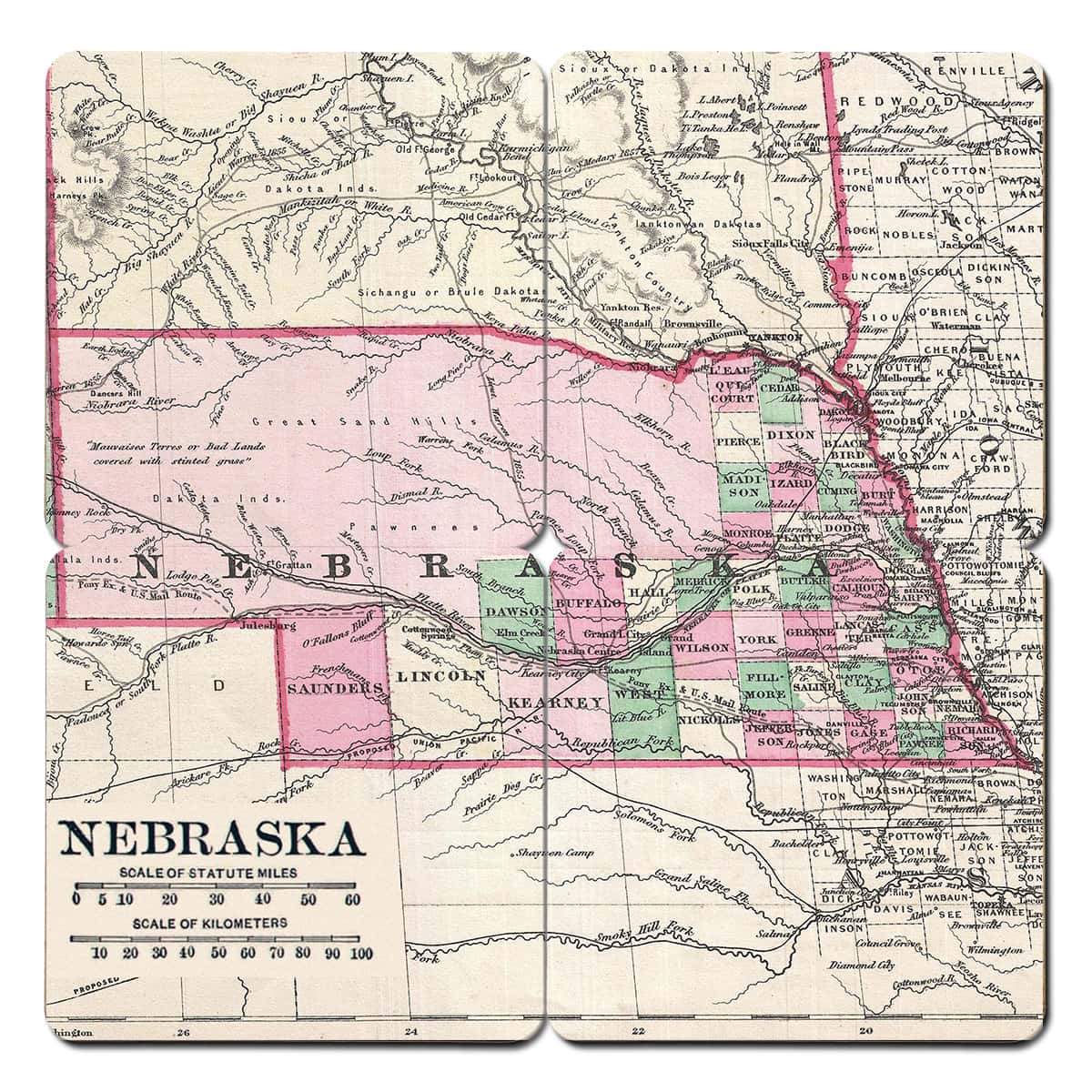 Torched Products Coasters Nebraska Old World Map Coaster (790594617461)