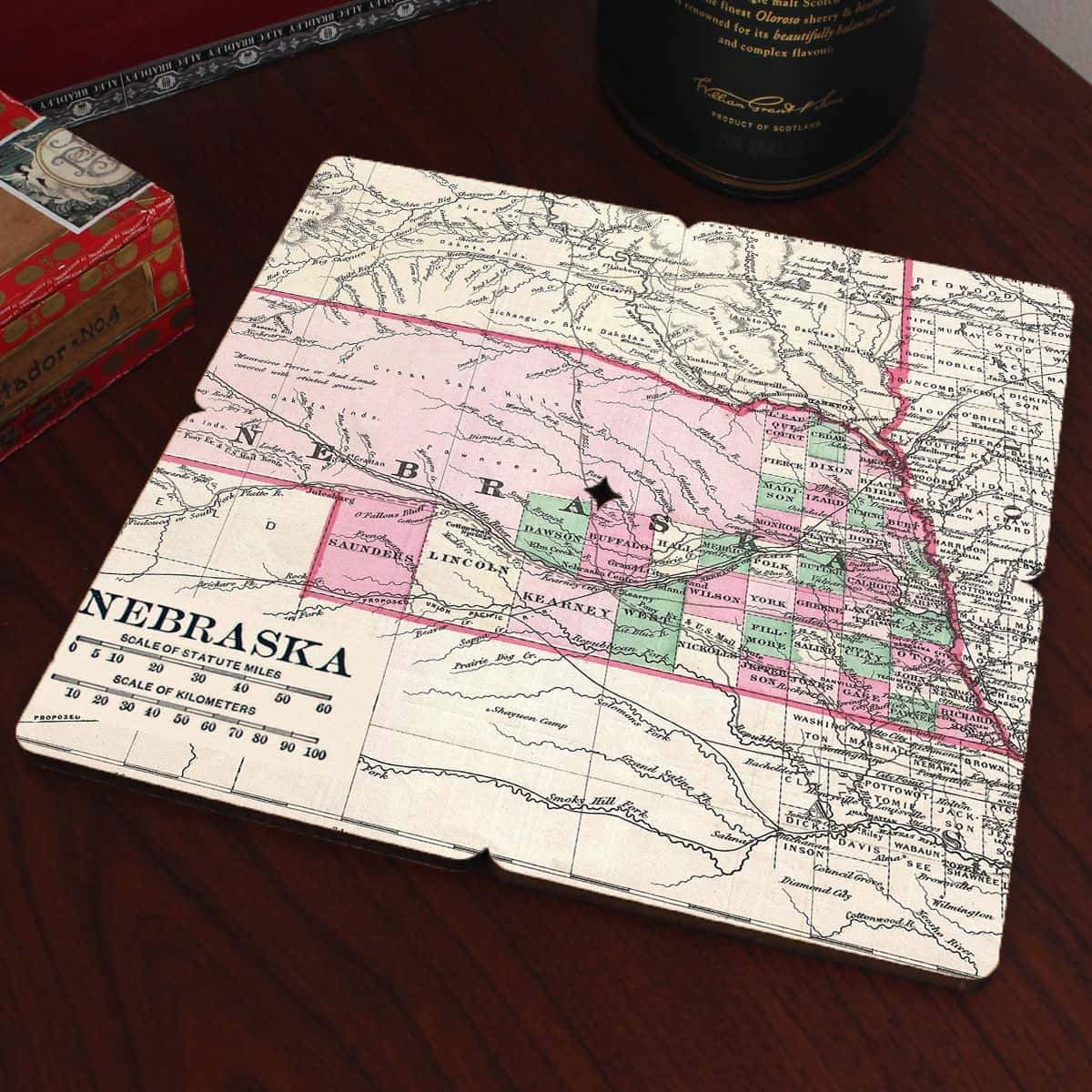 Torched Products Coasters Nebraska Old World Map Coaster (790594617461)