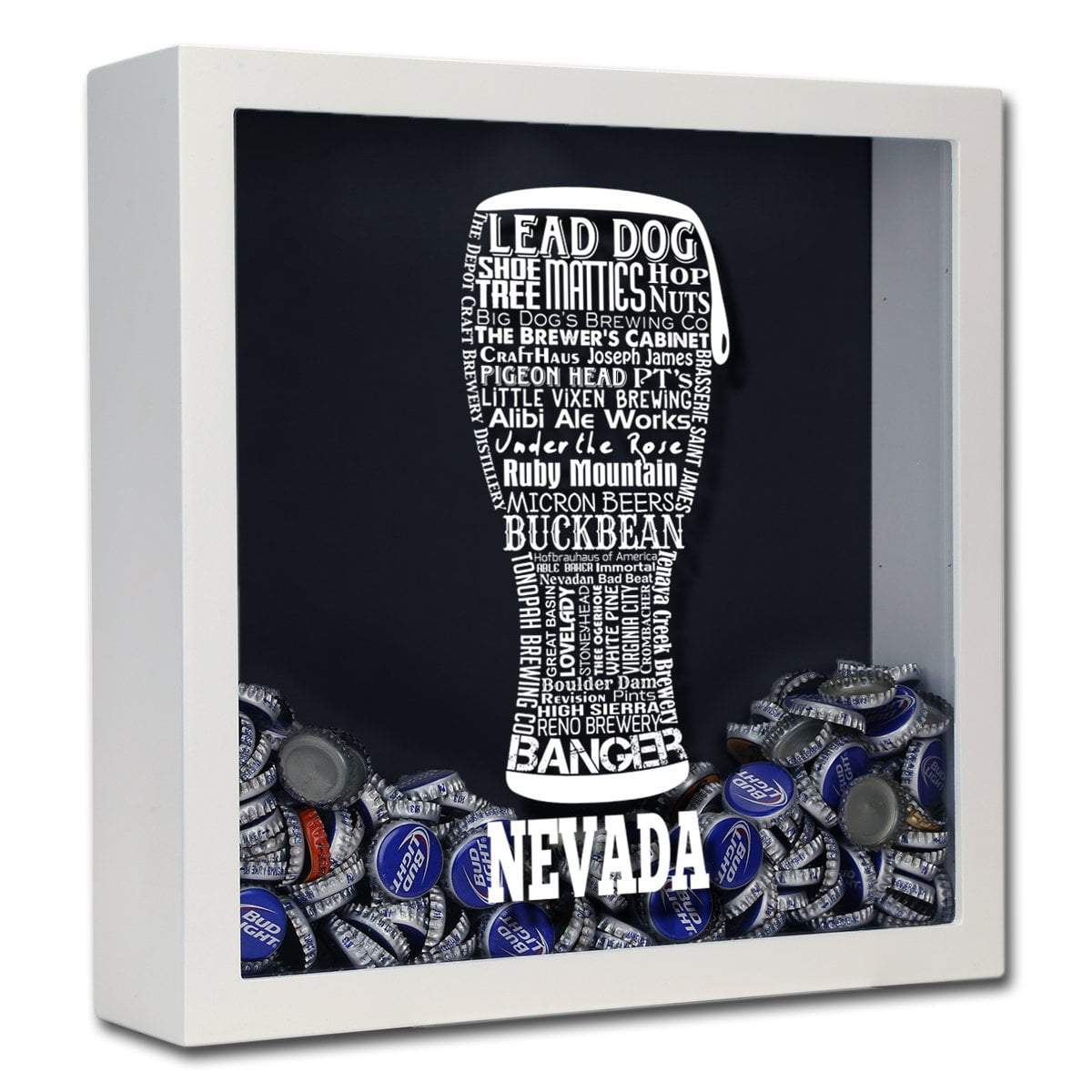 Torched Products Shadow Box White Nevada Beer Typography Shadow Box (779381637237)