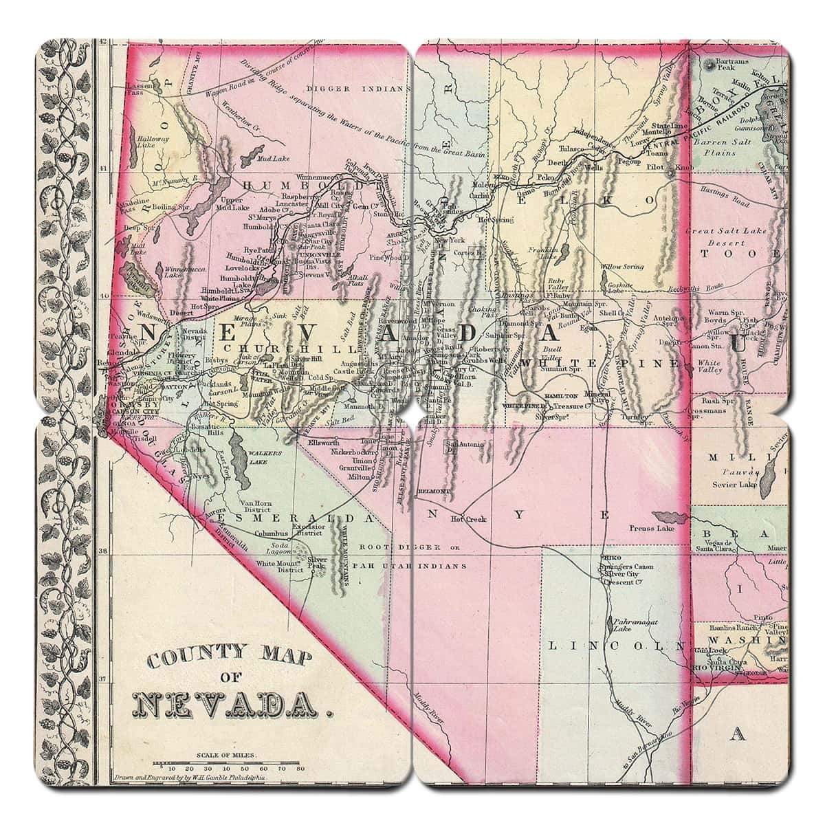 Torched Products Coasters Nevada Old World Map Coaster (790595338357)