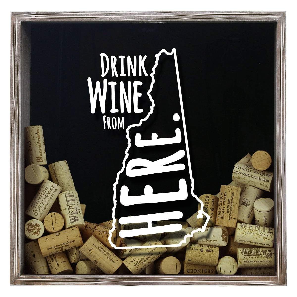 Torched Products Shadow Box Gray New Hampshire Drink Wine From Here Wine Cork Shadow Box (795766423669)