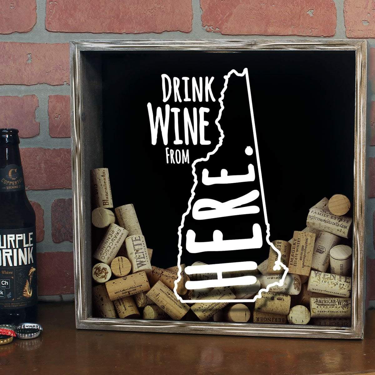 Torched Products Shadow Box New Hampshire Drink Wine From Here Wine Cork Shadow Box (795766423669)