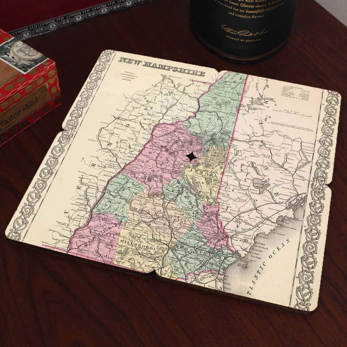 Torched Products Coasters New Hampshire Old World Map Coaster (790595141749)