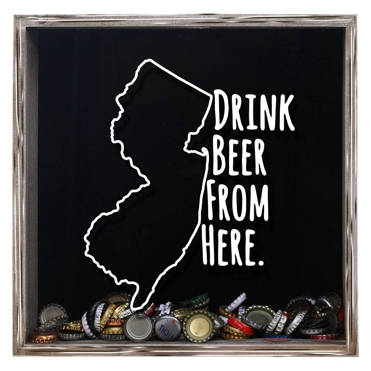 Torched Products Shadow Box Gray New Jersey Drink Beer From Here Beer Cap Shadow Box (781181943925)